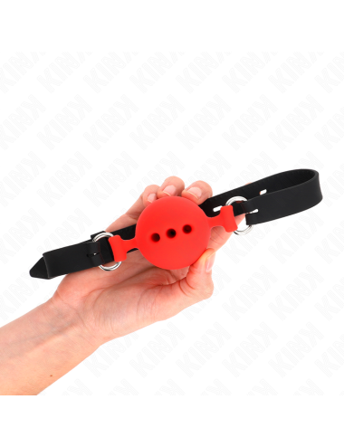 KINK - BAVAGLIO IN SILICONE INTERO 55 x 2 CM CON SFERA DA 5 CM MISURA L ROSSO REGOLABILE 35-51 CM