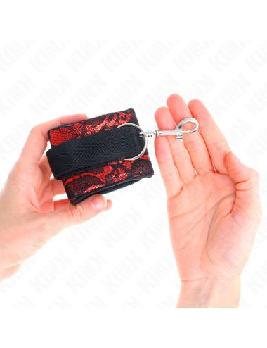 KINK - POLSO CORTO IN PIZZO DI VELLUTO E FASCIA IN NYLON ROSSO / NERO 23 X 6
