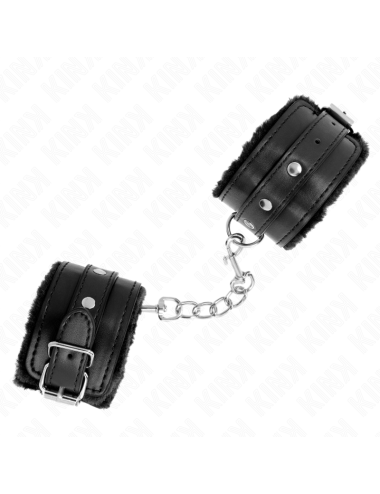 KINK - RESISTENZA DA POLSO PREMIUM FODERATA IN PELLICCIA NERA CON CINTURA NERA REGOLABILE 17-29 CM X 6 CM