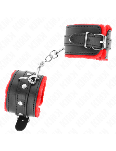 KINK - RESISTENZA DA POLSO PREMIUM FODERATA IN PELLICCIA ROSSO CON CINTURA NERA REGOLABILE 17-29 CM X 6 CM