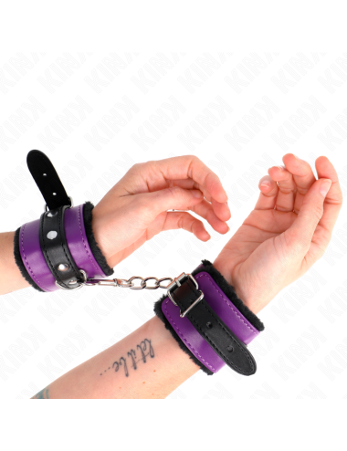 KINK - POGGIPOLSI PREMIUM FODERATI IN PELLICCIA NERI CON CINTURA VIOLA/NERA REGOLABILE 17-29 CM X 6 CM