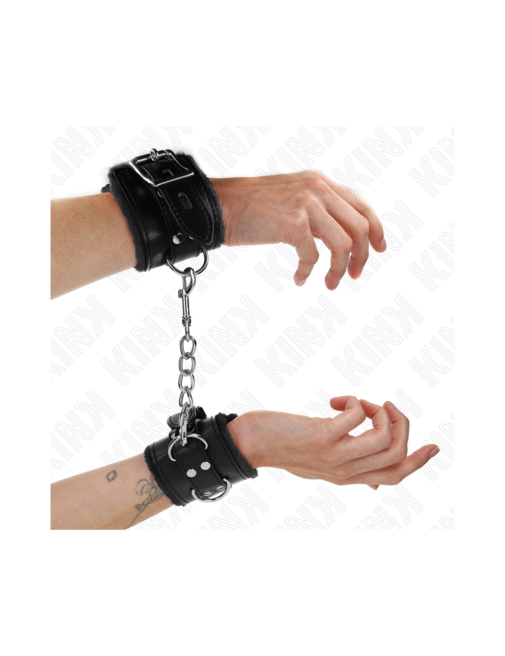 KINK - RESISTENZA DA POLSO IMBOTTITA IN PELLICCIA NERA CON CINTURA NERA REGOLABILE 17-29 CM X 6 CM