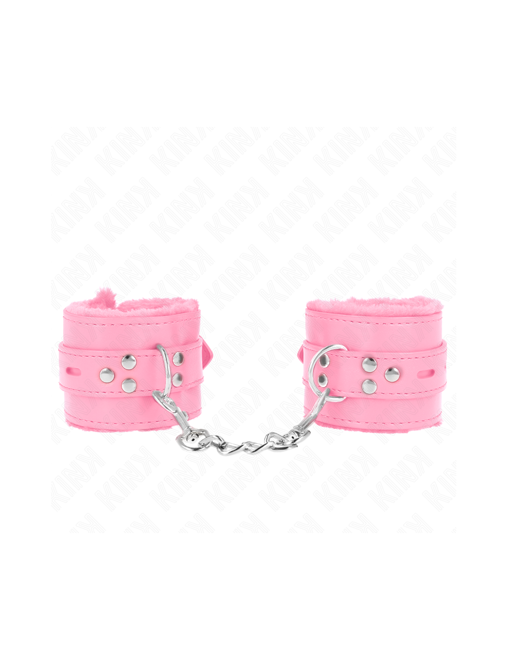 KINK - POLSINI IMBOTTITI IN PELLICCIA CON FORI QUADRI ROSA E CINTURA ROSA REGOLABILE 17-29 CM X 6 CM