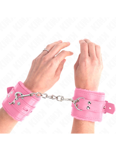 KINK - POLSINI IMBOTTITI IN PELLICCIA CON FORI QUADRI ROSA E CINTURA ROSA REGOLABILE 17-29 CM X 6 CM