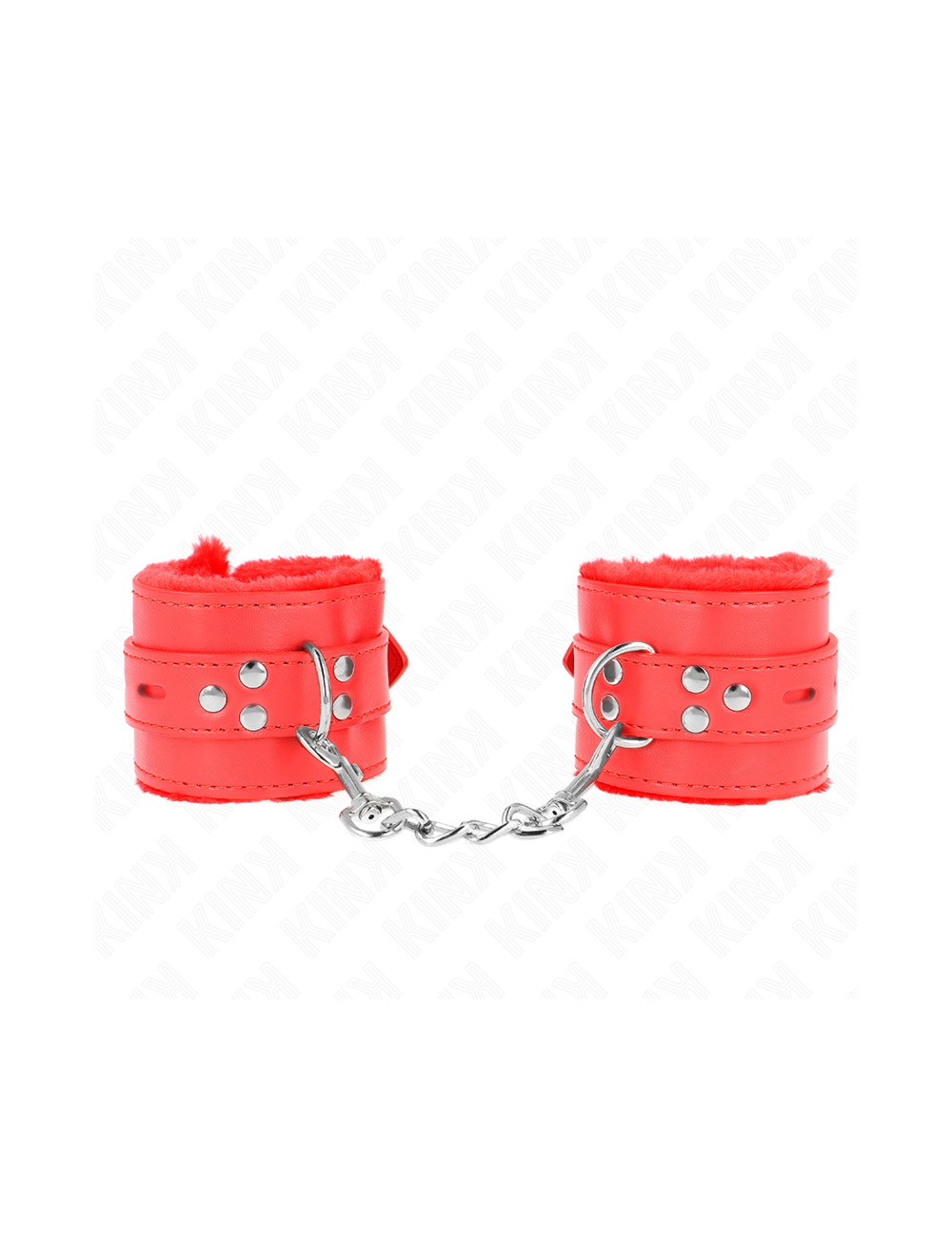 KINK - POLSINI IMBOTTITI IN PELLICCIA CON FORI QUADRI ROSSO E CINTURA ROSSA REGOLABILE 17-29 CM X 6 CM