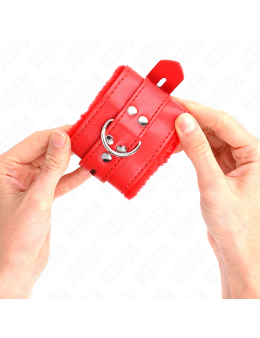 KINK - POLSINI IMBOTTITI IN PELLICCIA CON FORI QUADRI ROSSO E CINTURA ROSSA REGOLABILE 17-29 CM X 6 CM