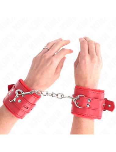 KINK - POLSINI IMBOTTITI IN PELLICCIA CON FORI QUADRI ROSSO E CINTURA ROSSA REGOLABILE 17-29 CM X 6 CM