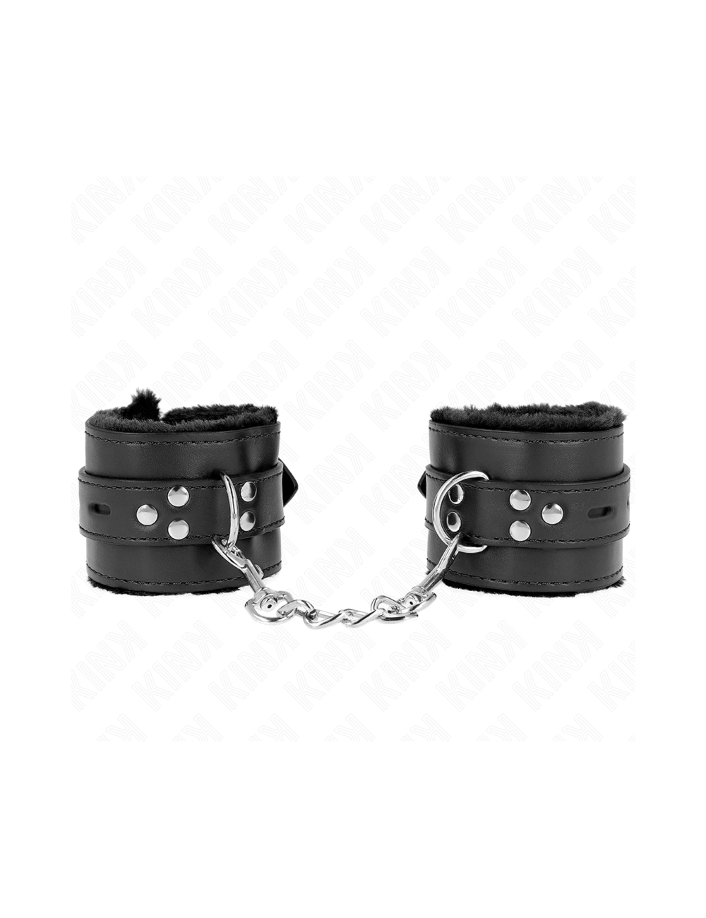 KINK - POLSINI IMBOTTITI IN PELLICCIA CON FORI QUADRI NERI E CINTURA NERA REGOLABILE 17-29 CM X 6 CM
