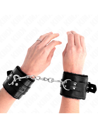 KINK - POLSINI IMBOTTITI IN PELLICCIA CON FORI QUADRI NERI E CINTURA NERA REGOLABILE 17-29 CM X 6 CM