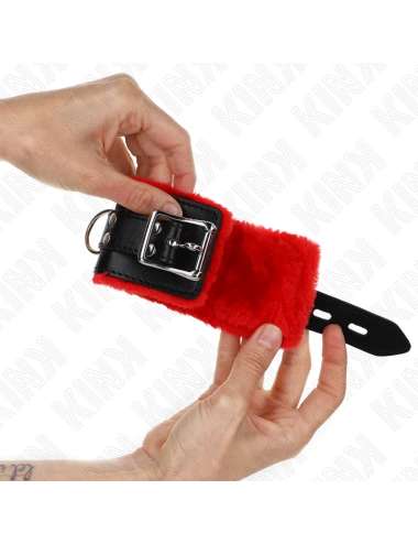 KINK - POLSINI IMBOTTITI IN PELLICCIA CON FORI QUADRI CINTURA ROSSA E NERA REGOLABILE 17-29 CM X 6 CM