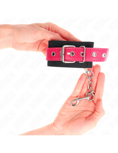 KINK - RESISTENZA DA POLSO IN NYLON NERO CON CINTURA IN SIMILPELLE ROSA LAMPONE REGOLABILE 19-29 CM X 5