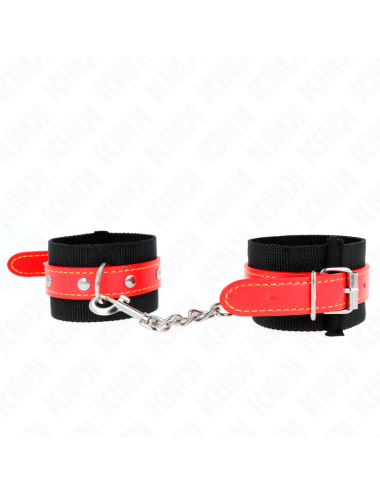 KINK - RESISTENZA DA POLSO IN NYLON NERO CON SIMILPELLE ROSSO REGOLABILE 19-24 CM X 5