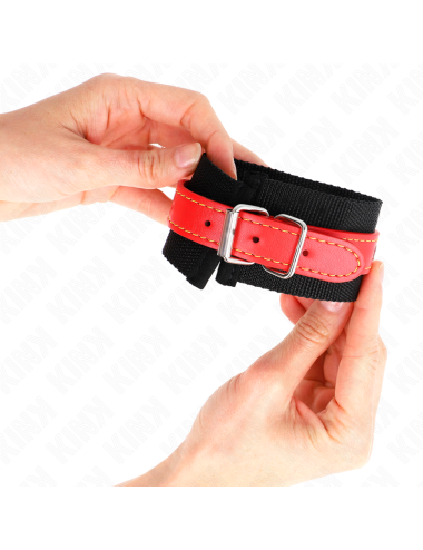 KINK - RESISTENZA DA POLSO IN NYLON NERO CON SIMILPELLE ROSSO REGOLABILE 19-24 CM X 5