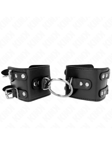KINK - POLSO FISSO CON ANELLO E BORCHIE REGOLABILE NERO 17-22 CM X 6