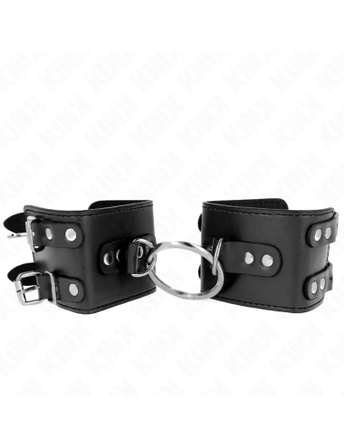 KINK - POLSO FISSO CON ANELLO E BORCHIE REGOLABILE NERO 17-22 CM X 6