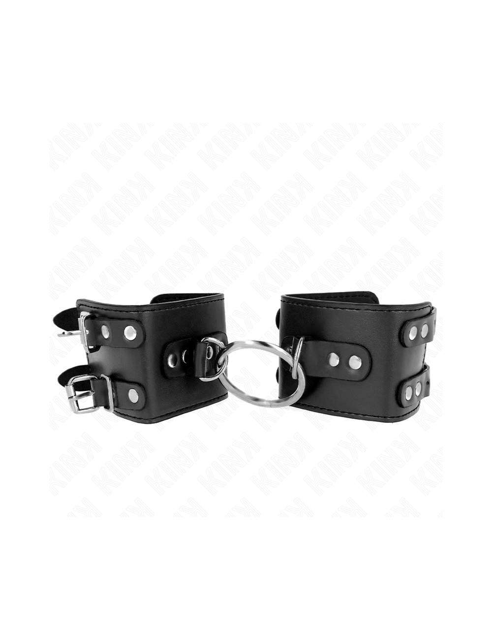 KINK - POLSO FISSO CON ANELLO E BORCHIE REGOLABILE NERO 17-22 CM X 6