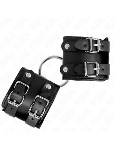 KINK - POLSO FISSO CON ANELLO E BORCHIE REGOLABILE NERO 17-22 CM X 6