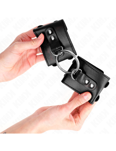 KINK - POLSO FISSO CON ANELLO E BORCHIE REGOLABILE NERO 17-22 CM X 6
