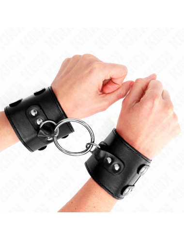 KINK - POLSO FISSO CON ANELLO E BORCHIE REGOLABILE NERO 17-22 CM X 6,5 CM