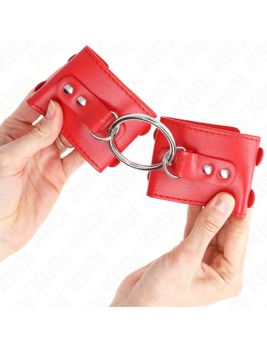 KINK - POLSO FISSO CON ANELLO E BORCHIE REGOLABILE ROSSO 17-22 CM X 6