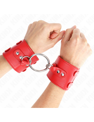 KINK - POLSO FISSO CON ANELLO E BORCHIE REGOLABILE ROSSO 17-22 CM X 6,5 CM