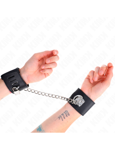 KINK - POLSO FISSO CON CATENA 30 CM E CHIUSURA LUCCHETTO NERO REGOLABILE 16-23 CM X 5,5 CM