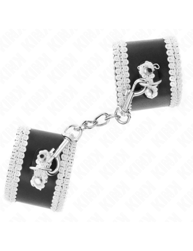 KINK - POLSO NERO CON PIZZO DECORATO BIANCO REGOLABILE 20-23 CM X 5