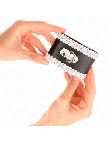 KINK - POLSO NERO CON PIZZO DECORATO BIANCO REGOLABILE 20-23 CM X 5