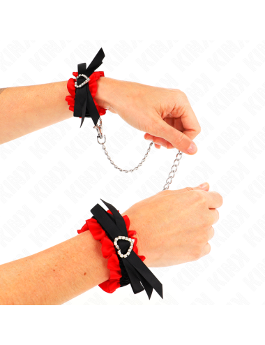 KINK - POLSO ELASTICO IN PIZZO DETTAGLI CUORE ROSSO REGOLABILE 22-35 CM