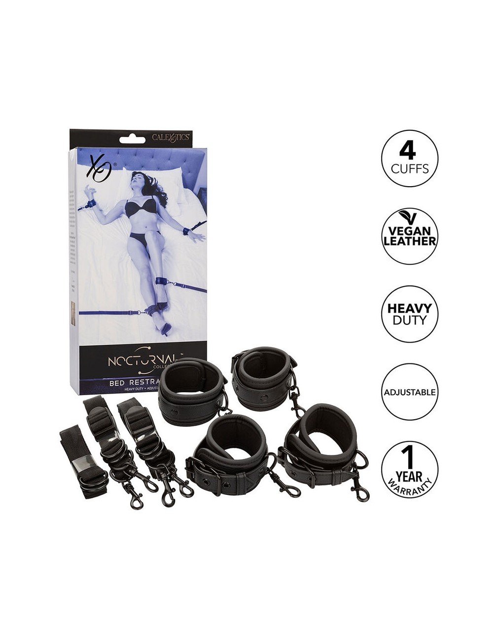 CALEXOTICS - NOCTURNAL CINGHIE PER LETTO IN PELLE REGOLABILI NERE