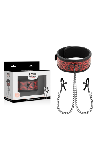 BEGME - COLLETTO RED EDITION CON MORSETTI PER CAPEZZOLI CON FODERA IN NEOPRENE