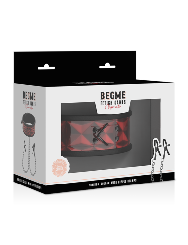 BEGME - COLLETTO RED EDITION CON MORSETTI PER CAPEZZOLI CON FODERA IN NEOPRENE