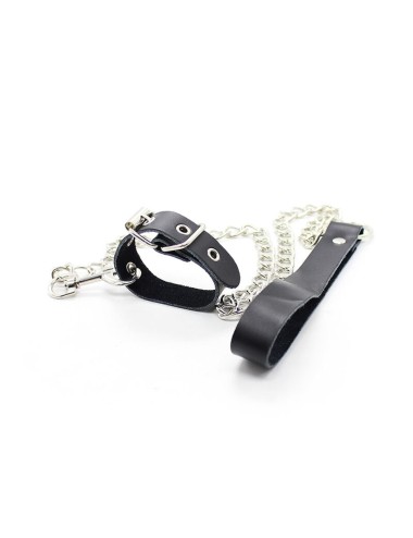 OHMAMA FETISH - COLLANA PER PENE E CINTURINO IN PELLE CON CATENA IN METALLO