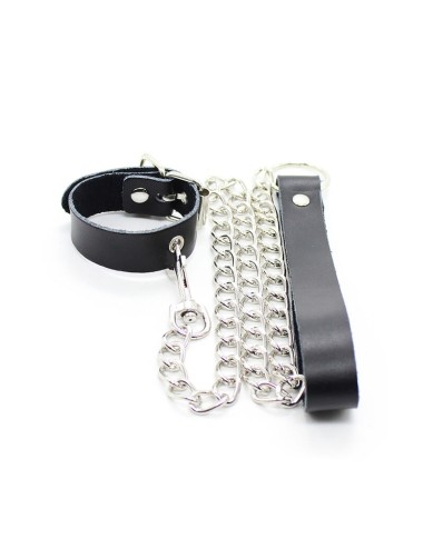 OHMAMA FETISH - COLLANA PER PENE E CINTURINO IN PELLE CON CATENA IN METALLO