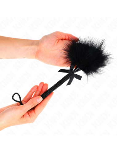 KINK - BACCHETTA IN CORDA DI NYLON CON PIUME TICKLE E FIOCCO NERO 25 CM