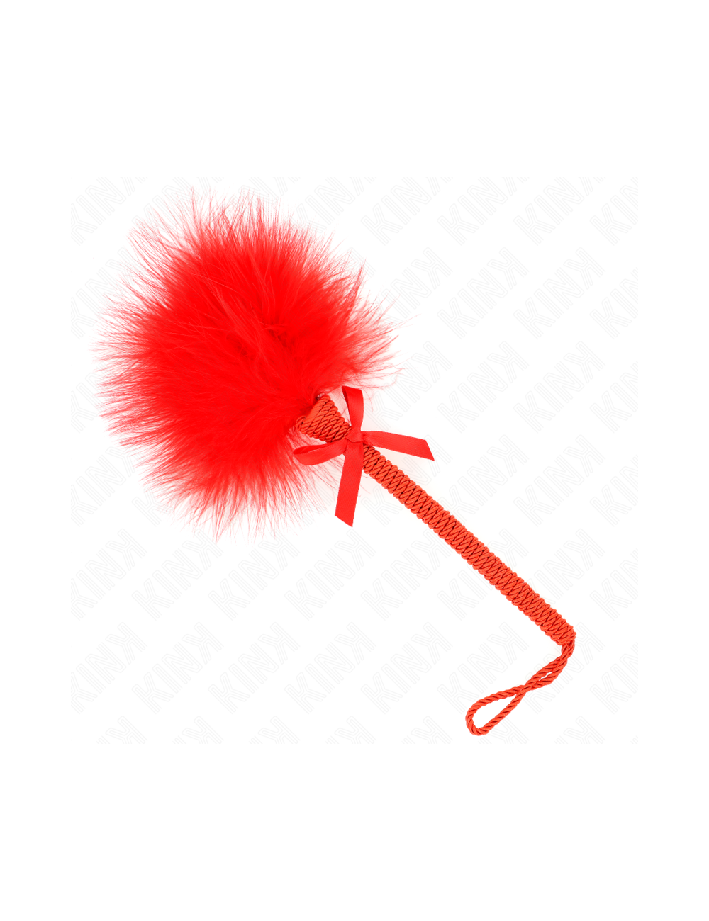 KINK - BACCHETTA IN CORDA DI NYLON CON PIUME TICKLE E FIOCCO ROSSO 25 CM