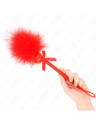 KINK - BACCHETTA IN CORDA DI NYLON CON PIUME TICKLE E FIOCCO ROSSO 25 CM