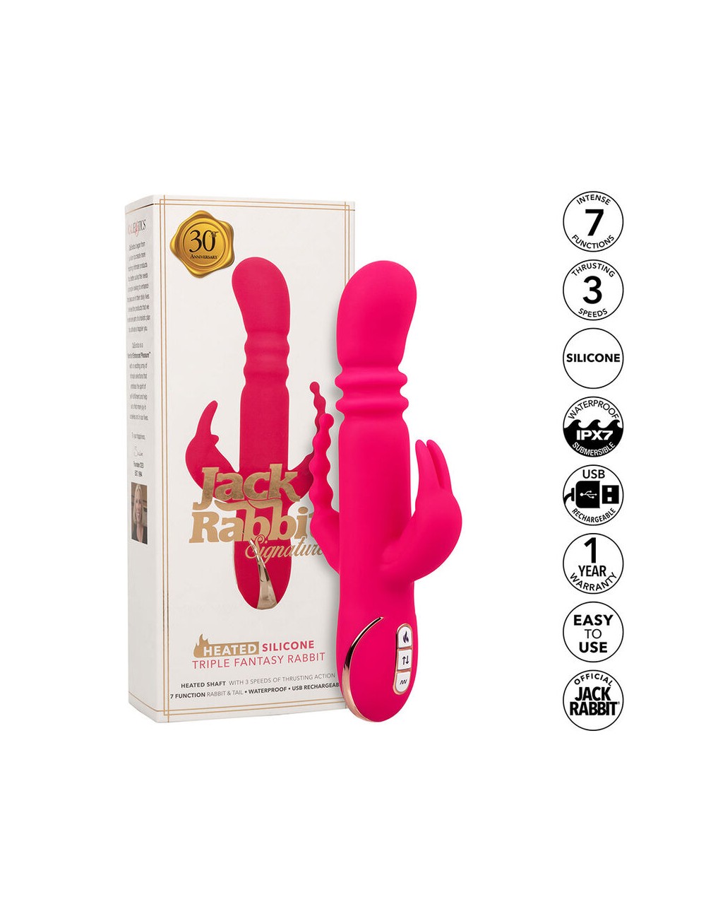 CALEXOTICS - JACK FANTASY VIBRATORE TRIPLO RISCALDATO ROSA CONIGLIO