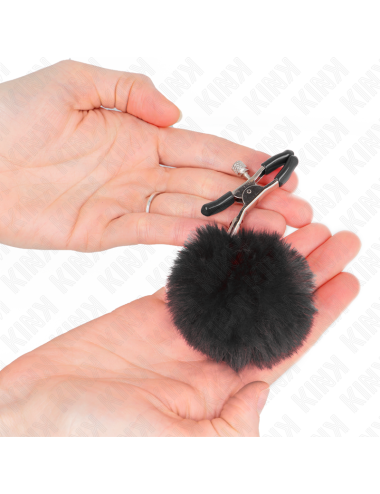KINK - MORSETTO PER CAPEZZOLI CON SFERA IN ECOPELLICCIA NERA 6 CM