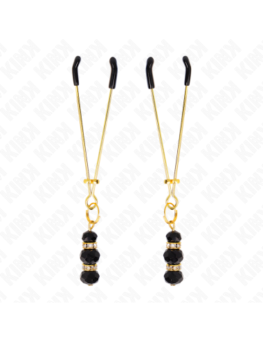 KINK - PINZE PER CAPEZZOLI SOTTILI ORO CON 3 PERLINE DI VETRO NERE 7 CM