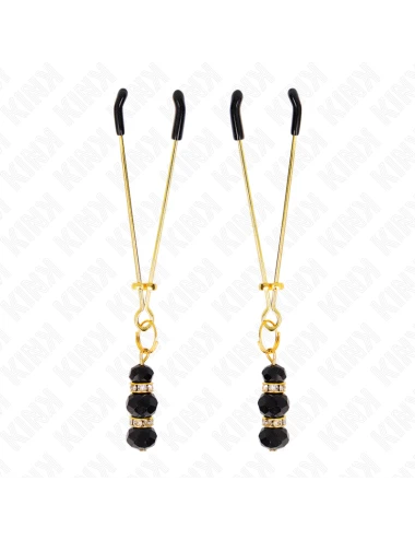 KINK - PINZE PER CAPEZZOLI SOTTILI ORO CON 3 PERLINE DI VETRO NERE 7 CM
