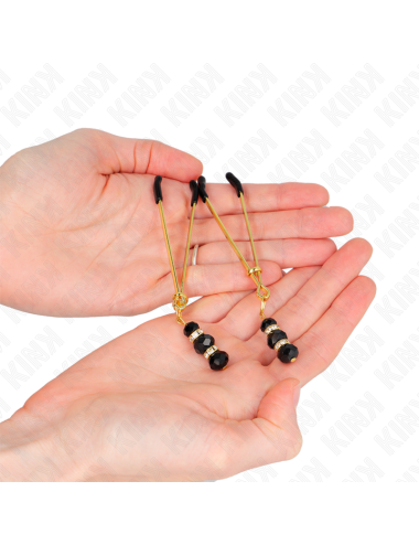 KINK - PINZE PER CAPEZZOLI SOTTILI ORO CON 3 PERLINE DI VETRO NERE 7 CM