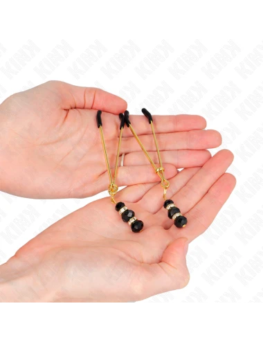 KINK - PINZE PER CAPEZZOLI SOTTILI ORO CON 3 PERLINE DI VETRO NERE 7 CM