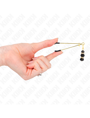 KINK - PINZE PER CAPEZZOLI SOTTILI ORO CON 3 PERLINE DI VETRO NERE 7 CM
