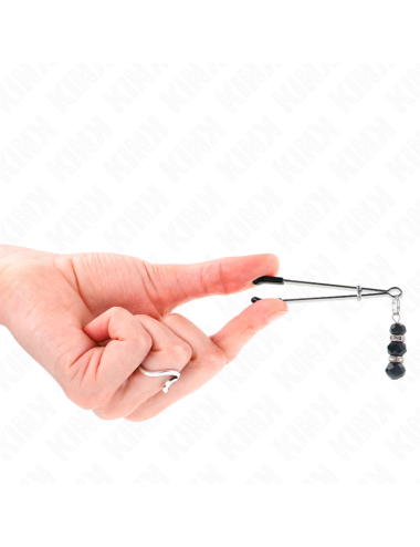 KINK - PINZE PER CAPEZZOLI SOTTILI ORO CON 3 PERLINE DI VETRO NERE 7 CM