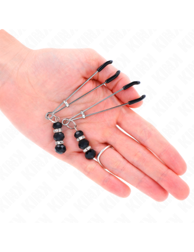 KINK - PINZE PER CAPEZZOLI SOTTILI ORO CON 3 PERLINE DI VETRO NERE 7 CM