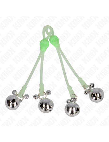 KINK - PINZE PER CAPEZZOLI TESCHIO LUMINOSO CON ANELLO CAMPANE REGOLABILI VERDE/ARGENTO
