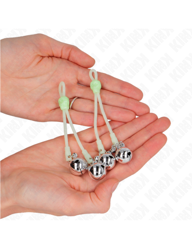 KINK - PINZE PER CAPEZZOLI TESCHIO LUMINOSO CON ANELLO CAMPANE REGOLABILI VERDE/ARGENTO