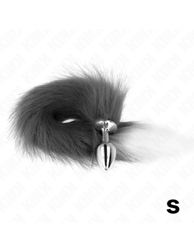 KINK - PLUG ANALE TAGLIA S 7 X 3 CM CON CODA SINTETICA 40 CM GRIGIO E BIANCO