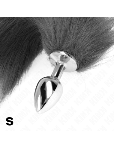 KINK - PLUG ANALE TAGLIA S 7 X 3 CM CON CODA SINTETICA 40 CM GRIGIO E BIANCO